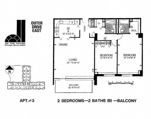 Floor plan for 2 beds, 2 baths